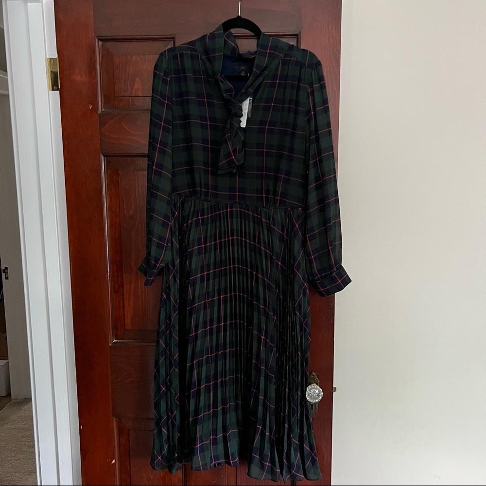 J Crew Tie Neck plaid dress NWT